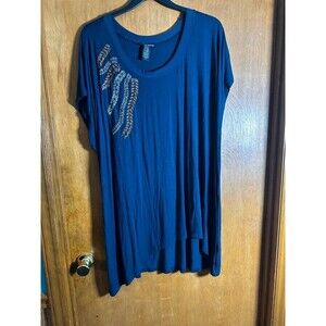 LYS 3X Navy Blue Metallic Beaded Boho Long Tunic Top